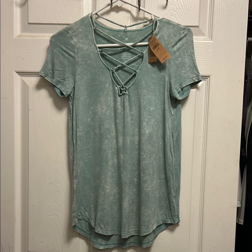 Light Blue Lace-Up Women's Top